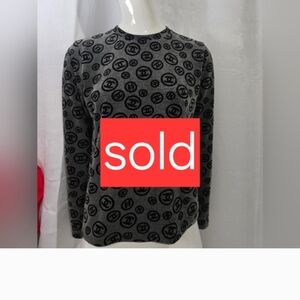 CHANEL Black and Gray Logo Pattern Top